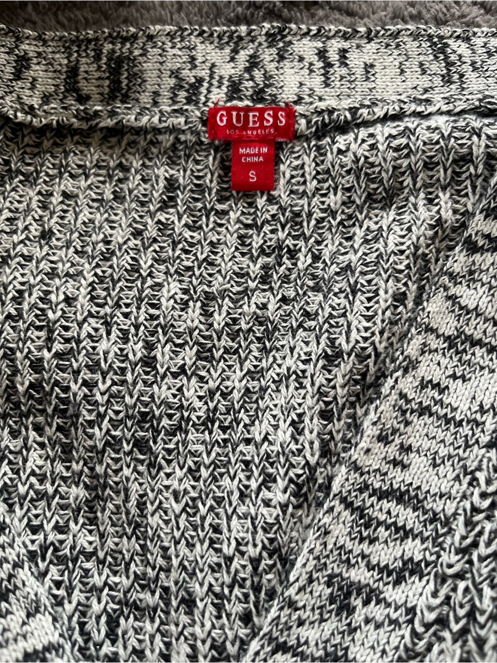GUESS Women's Black & White Marled V-Neck Sweater